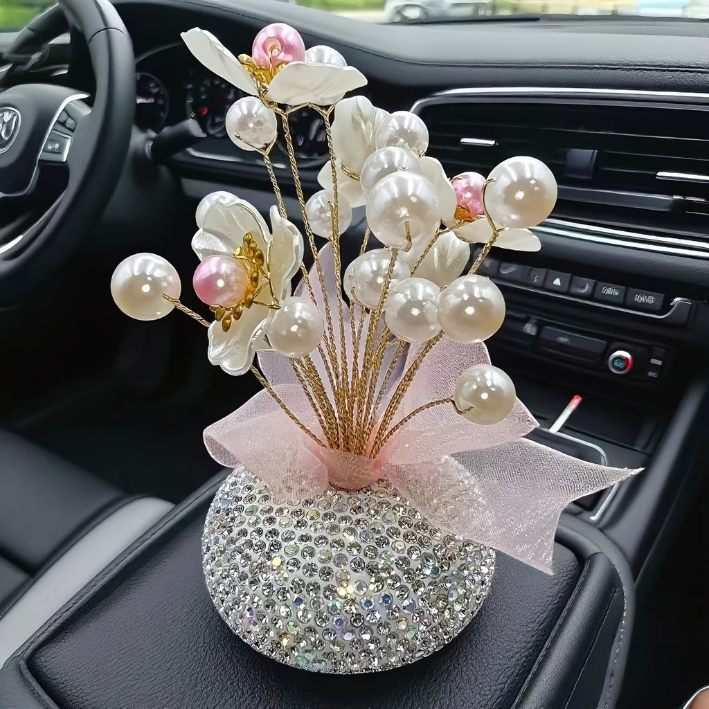 Crystal Simulation Flower Decoration Set of 2 - Handmade Faux Crystal Flowers for Car Center Console Home Decor and Desk - Elegant Gift for Mothers Day Birthday and Valentines Day Holiday Parties