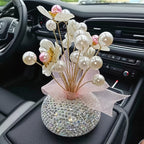 Crystal Simulation Flower Decoration Set of 2 - Handmade Faux Crystal Flowers for Car Center Console Home Decor and Desk - Elegant Gift for Mothers Day Birthday and Valentines Day Holiday Parties