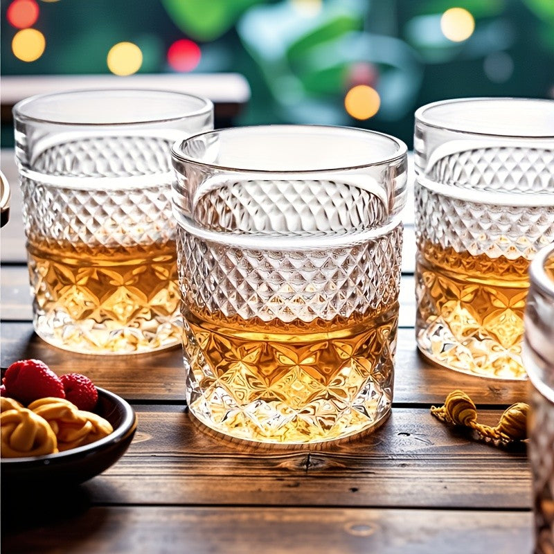 Italian Embossed Whiskey Glass Single – XO Craft Cocktail Tumbler, Roostertail Bar Glass, Ins Aesthetic Water Glass for Home Bar Beer Wine