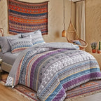 Bohemian Print Quilt Set 2/3pcs - Soft Microfiber Lightweight All-Season Bedding for Double Bed Large and Extra Large Perfect Gift for Valentine's Day Wedding and Girls