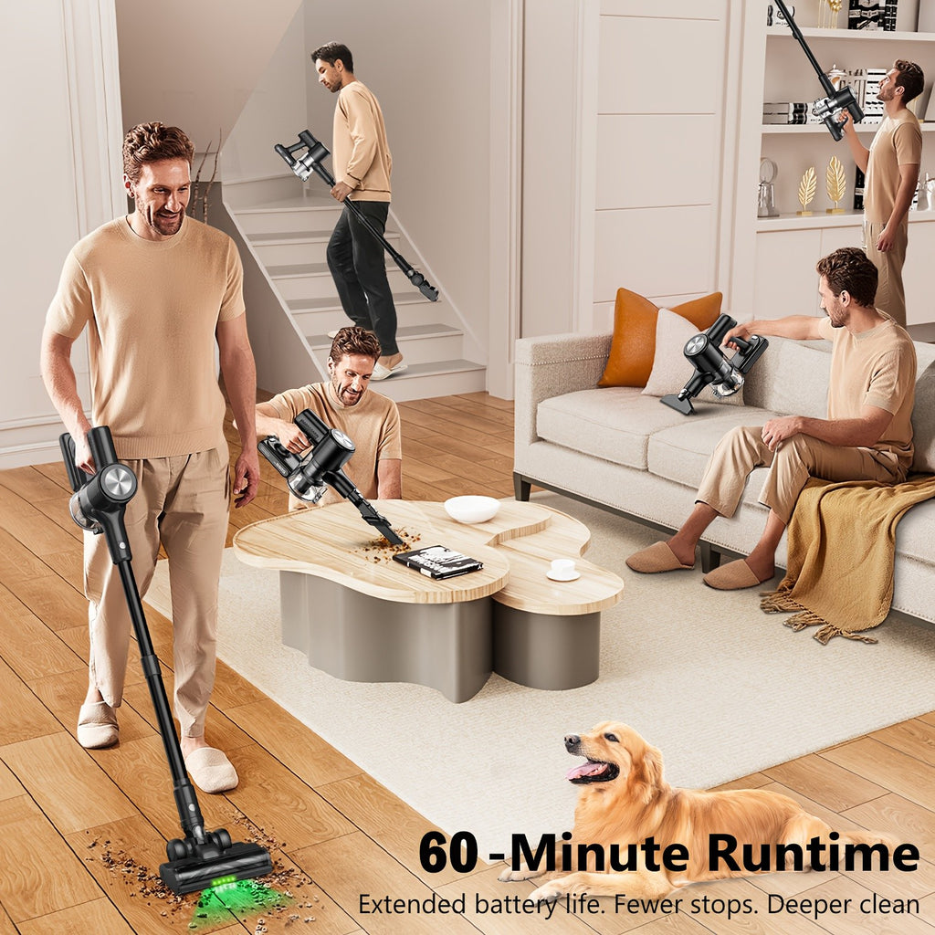 45KPA Cordless Vacuum Cleaner 8-in-1 Lightweight Stick Vacuum Green Light Anti-Tangle Floor Brush for Carpet Pet Hair Tile Hardwood 4 Colors