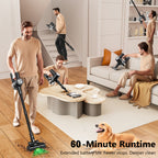45KPA Cordless Vacuum Cleaner 8-in-1 Lightweight Stick Vacuum Green Light Anti-Tangle Floor Brush for Carpet Pet Hair Tile Hardwood 4 Colors