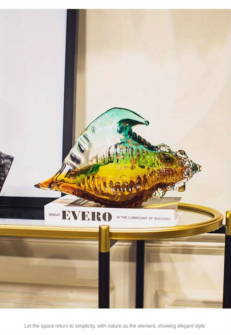 Handmade Glass Conch Art Decoration – Ocean Series Collectible Glass Seashell Sculpture, Tabletop Candy Dish Centerpiece for Bookshelf Dining Table Entryway Living Room Cabinet Home Decor