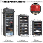 Shoe Organizer Cabinet with Cover – 6/8/10 Tier Nonwoven Fabric Shoe Storage Shelf for 27-35 Pairs, Portable Shoe Rack for Entryway, Closet, Bedroom (Dark Gray)