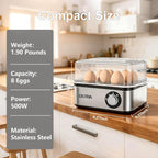 Electric Egg Cooker 7-Egg Capacity Rapid Egg Boiler with Musical Buzzer & Overheat Protection - Hard Soft Medium Boiled Eggs, Egg Poacher & Mini Food Steamer - Easy Clean, Black