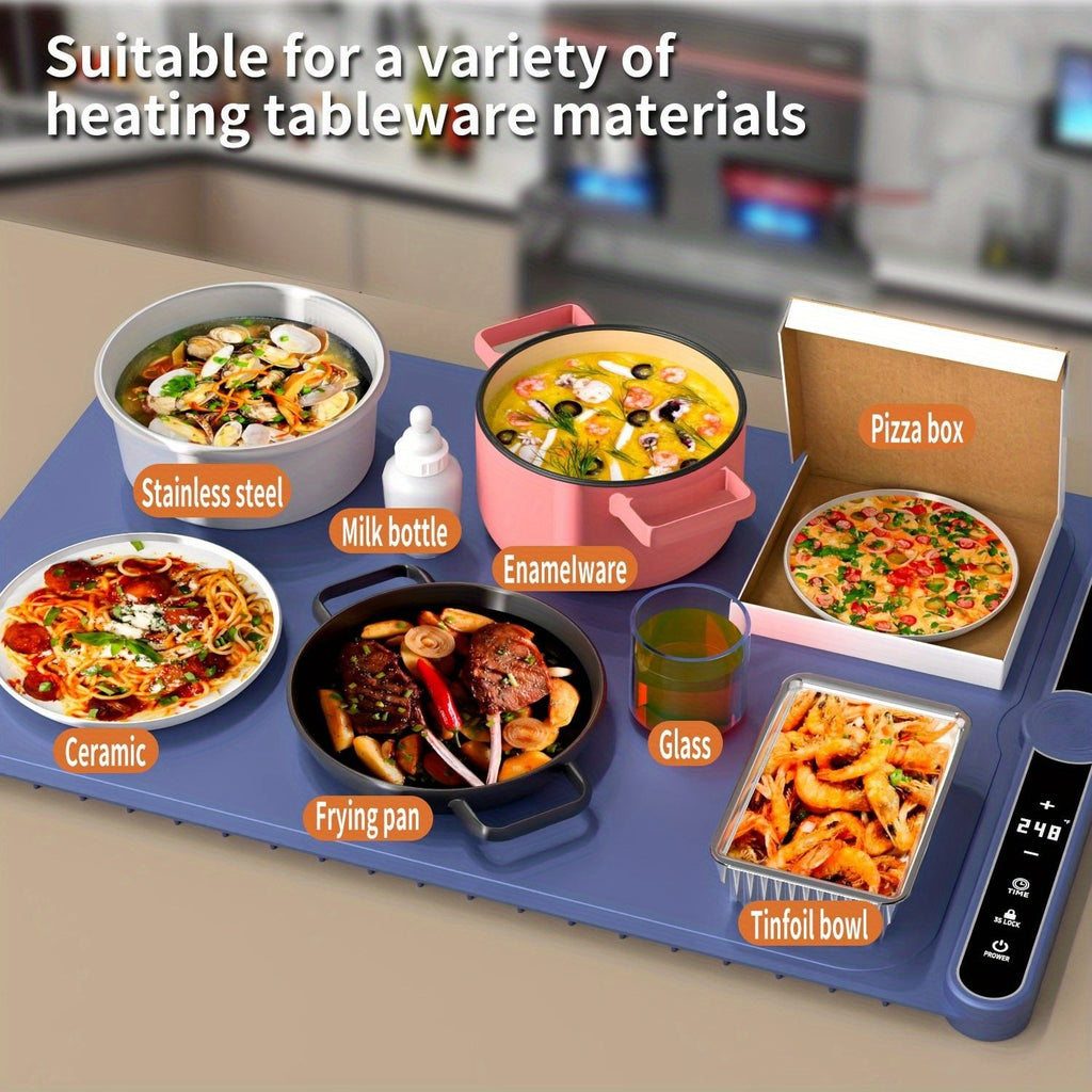 Roll-Up Electric Food Warming Mat with 6 Temperature Levels & 6-Hour Timer – Full Surface Heating Tray for Holiday Parties, Buffets & Entertaining