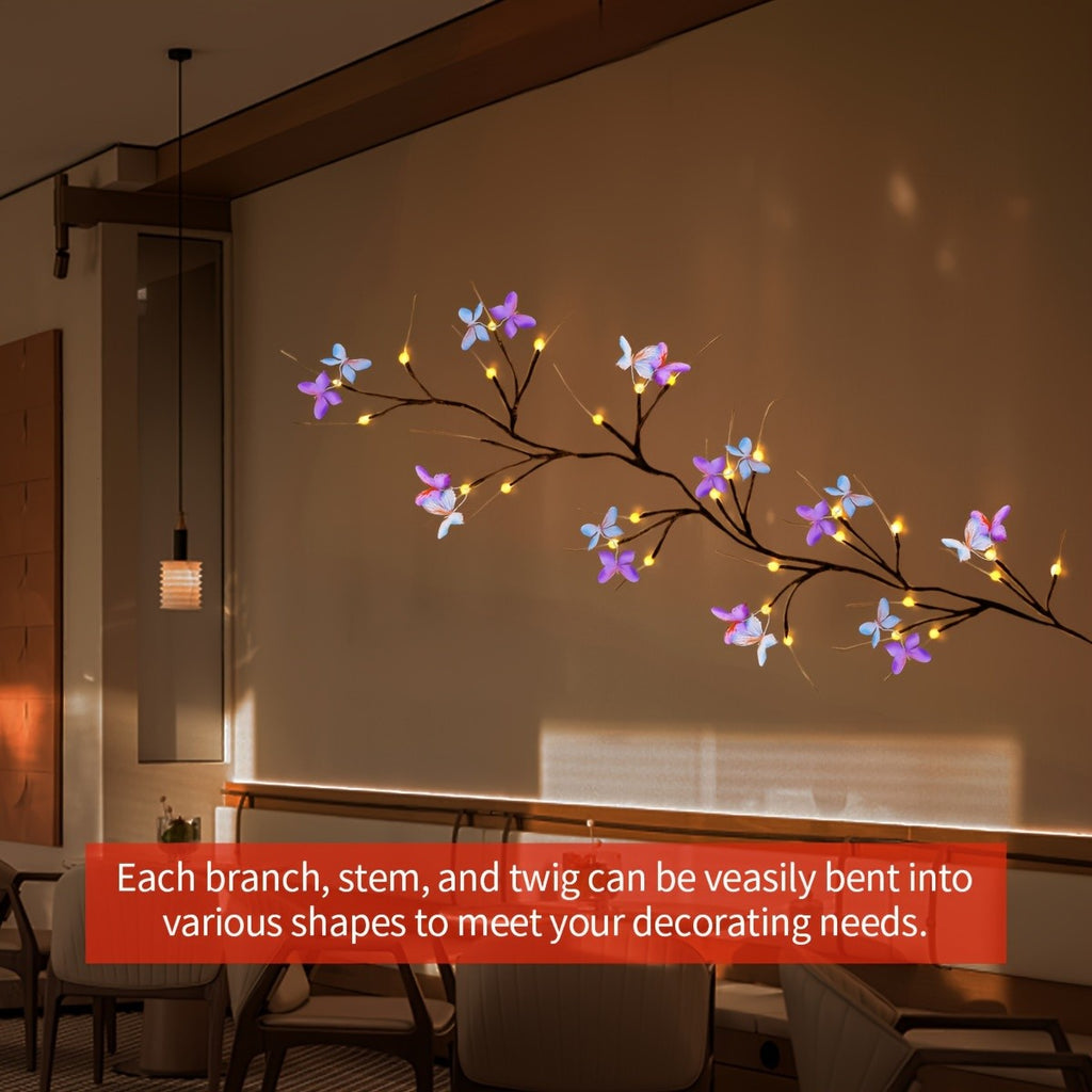 LED Willow Vine Fairy Lights with Butterfly Decoration - 37 LEDs 8 Modes USB Powered Flexible Branch String Light for Indoor Wall Bedroom Home Decor, Warm White