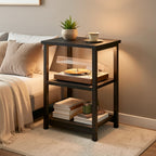 3-Tier Nightstand Side Table – Heavy Duty Steel Frame End Table for Bedroom Living Room Office Bathroom, Classic Black, 13.4"x11.8"x22.8"