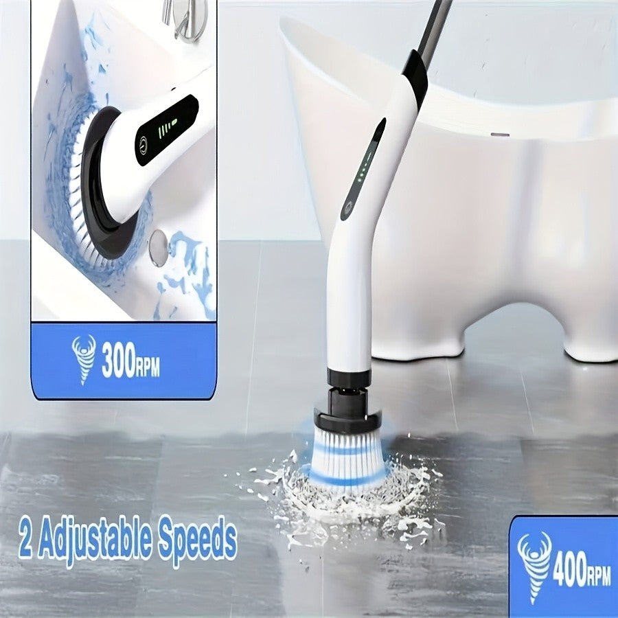 9-in-1 USB Rechargeable Electric Rotating Cleaning Brush – 8 Brush Heads + Gap Brush, 2-Hour Runtime, Telescopic Handle for Bathtub, Tile, Floor & Car