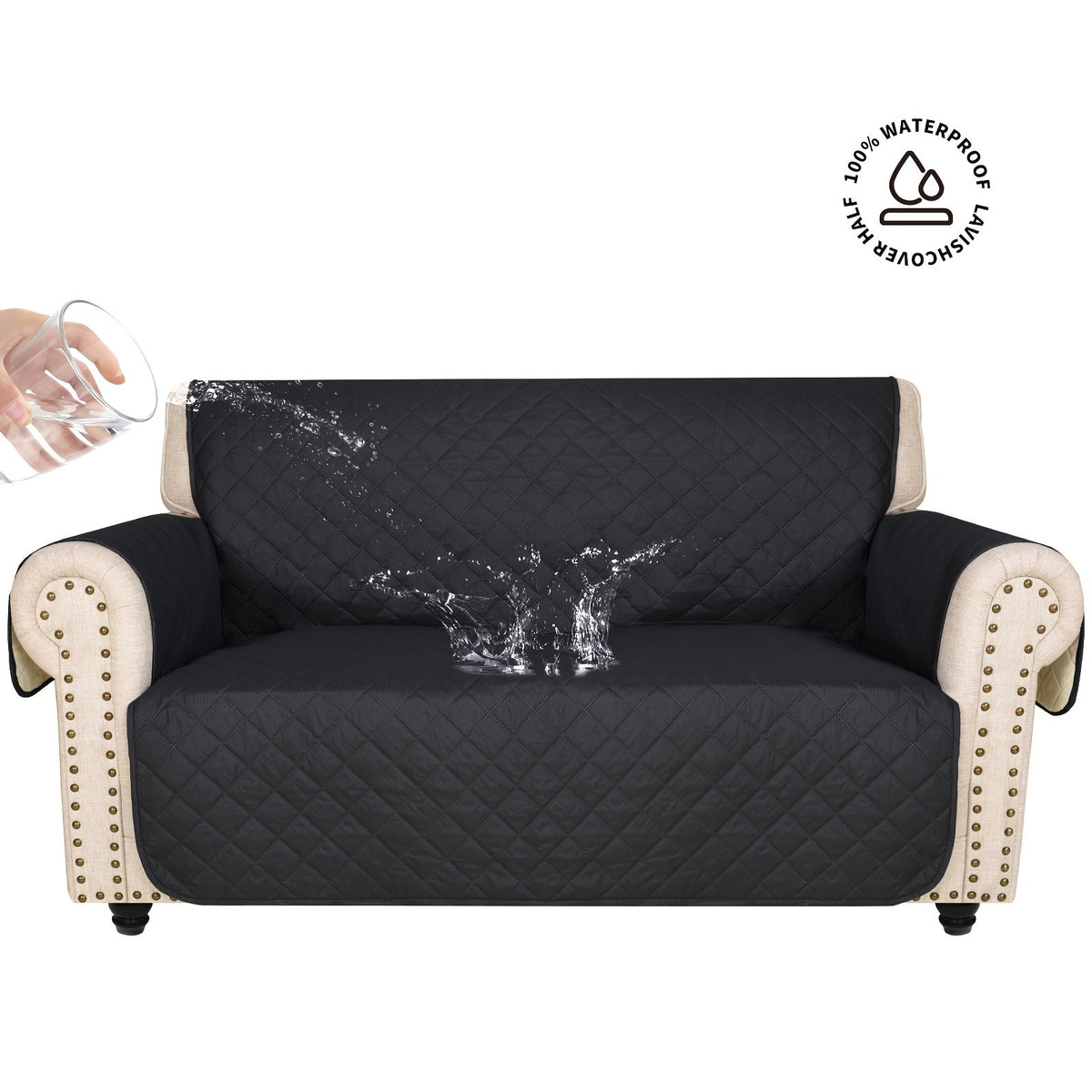 Universal Fit Sofa Slipcover Protector Washable 3 4 Seater, 5-Layer Quilted Pet-Friendly Couch Cover with Elastic Straps – Recliner & Loveseat Compatible, Non-Slip Furniture Protector for Living Room