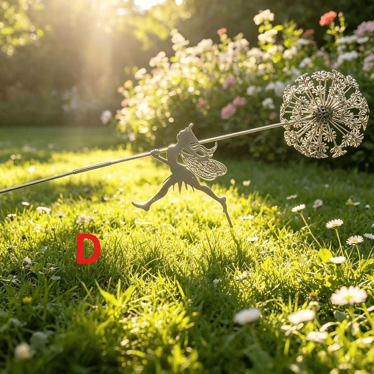 Stainless Steel Dancing Flower Fairy & Dandelion Garden Sculpture, Weather-Resistant Metal Outdoor Art Decor for Patio, Courtyard & Lawn, No Electricity Needed, Valentine's Day & Holiday Gift