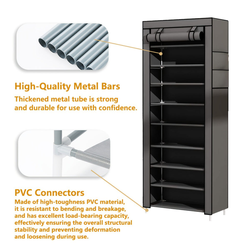 Shoe Organizer Cabinet with Cover – 6/8/10 Tier Nonwoven Fabric Shoe Storage Shelf for 27-35 Pairs, Portable Shoe Rack for Entryway, Closet, Bedroom (Dark Gray)