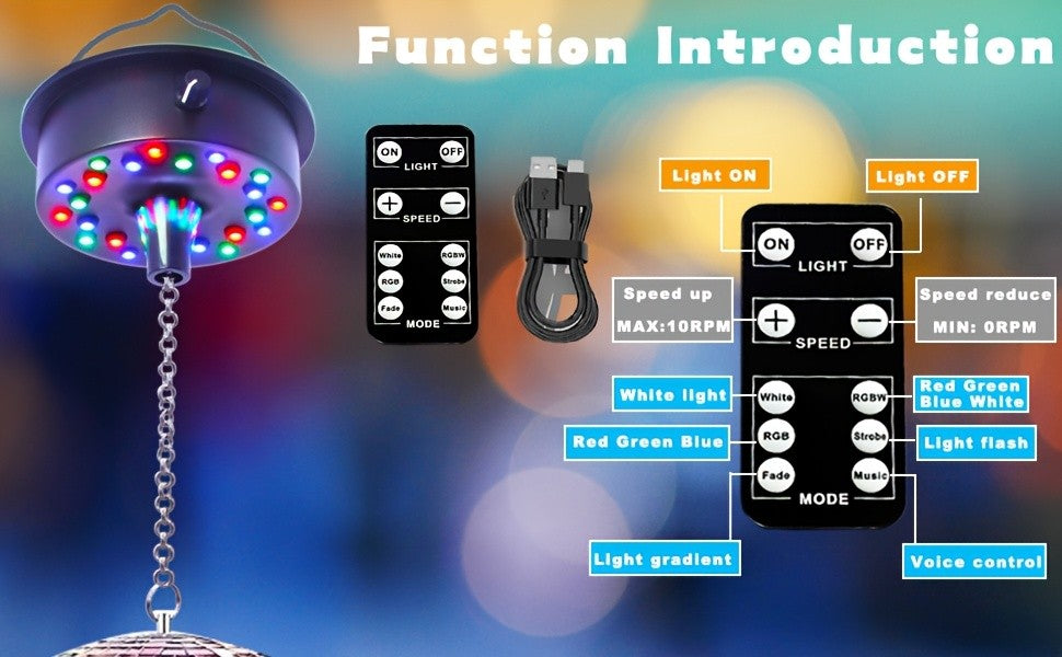 Disco Ball Motor with Remote Control RGBW LED Spinner 5-10 RPM Sound Activated Mirror Ball Rotator for Party Home DJ Club Stage Decor
