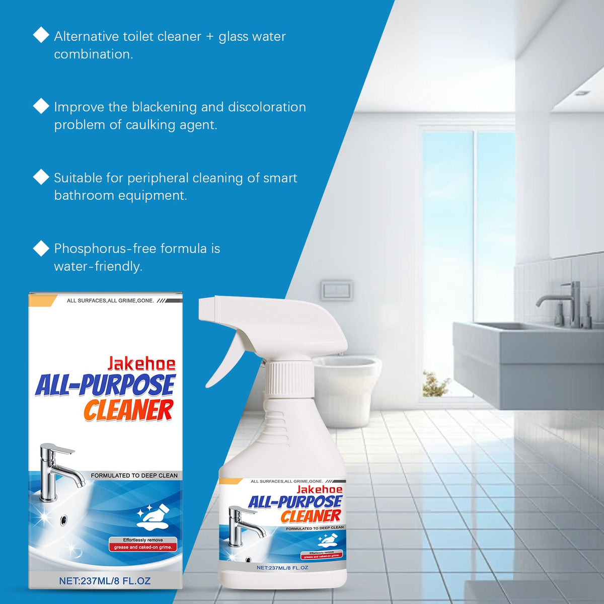 Multi-Surface Bathroom Cleaner Liquid 8.01oz – Non-Toxic Ceramic & Toilet Yellowing Remover, Powerful Cleaning Agent Safe for Bathrooms, Kitchens, Floors, Sinks, Stainless Steel & Alloy Metals