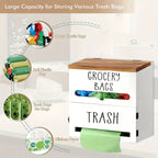 2-in-1 Wooden Garbage Bag Dispenser & Organizer - Wall-Mount or Cabinet Hanging Bag Holder for Kitchen & Bathroom, Large Capacity, White or Black