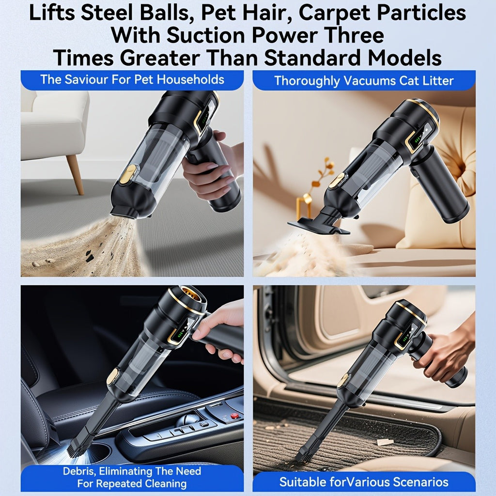 Handheld Vacuum Cleaner 25000PA – 9-in-1 Cordless Car Vacuum, Rechargeable Brushless Motor, Washable Filter, Low Noise for Car, Home, Pet & Office