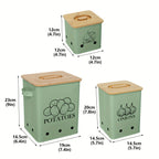 Kitchen Canister Set 3-Pack - Potato Onion Garlic Storage Bins with Wooden Lid, Countertop Vegetable Keeper Containers for Kitchen Organization, Black White & Green