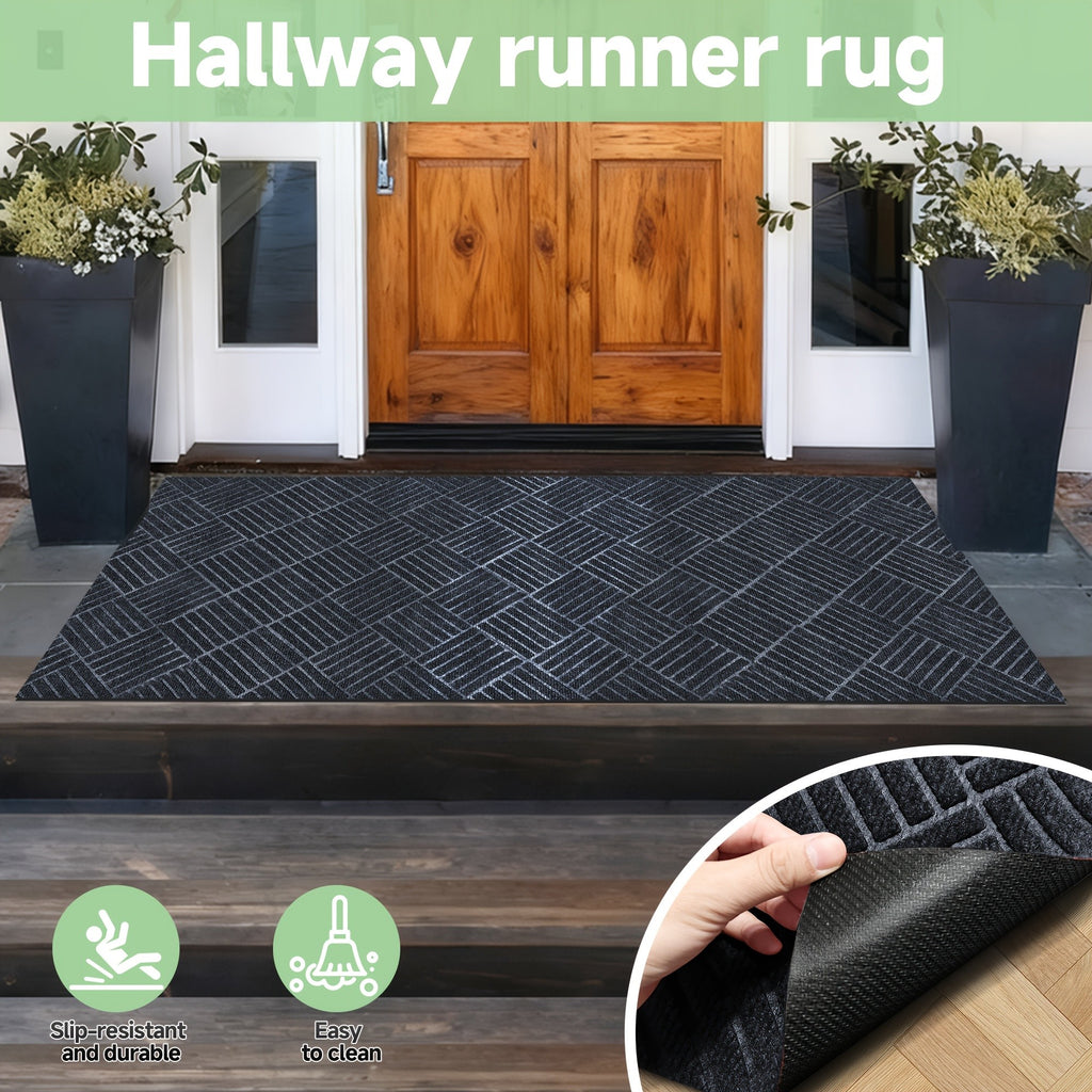 Hallway Runner Rug Non-Slip Vintage Diamond Pattern Machine Washable Rubber Backed – Kitchen, Entryway & Living Room Runner, 5 Sizes, Dark Gray & Dark Red
