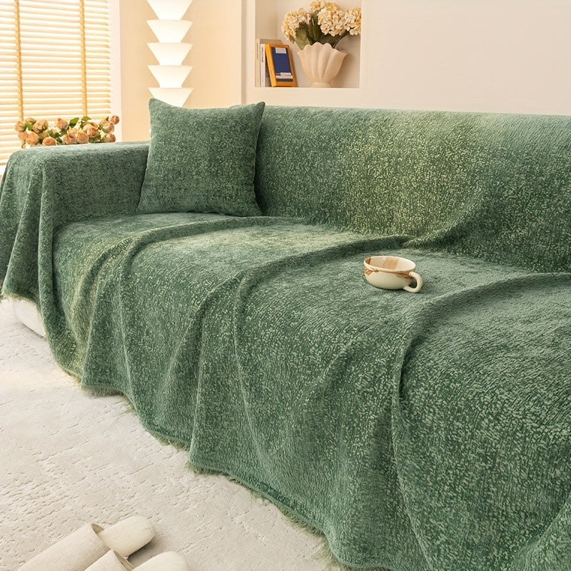 Soft Chenille Sofa Throw Cover with Fringes Durable Pet-Friendly Solid Couch Protector Slipcover for Living Room Sectional Armchair Home Decoration