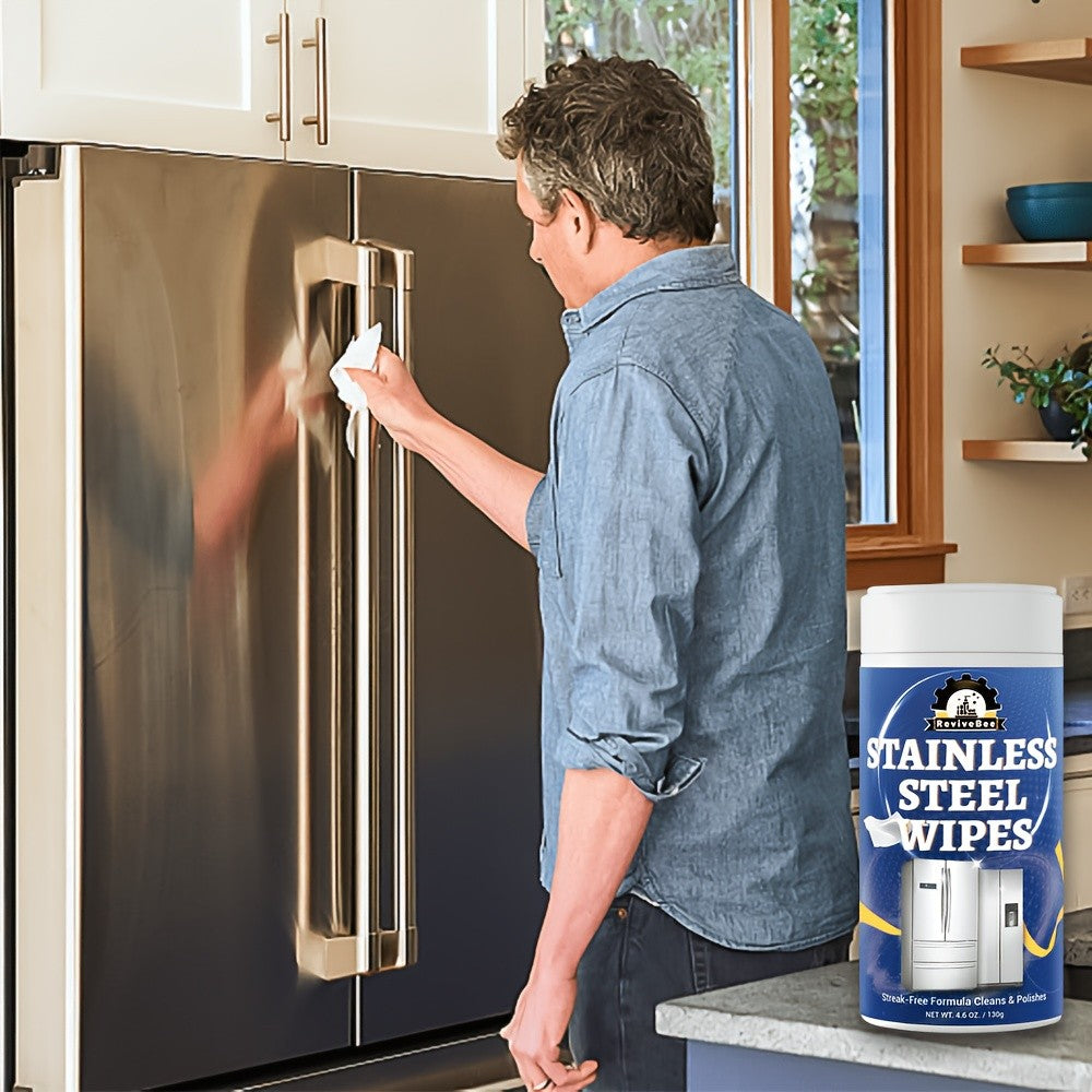 Stainless Steel Cleaning Wipes for Kitchen, Citric Acid Formula Deep Cleans Grease & Grime from Appliances, Sinks & Fixtures, Gentle on Hands Quick Kitchen Cleaning Wipes