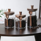 Airtight Glass Canisters Set of 3 with Spoon - Leak-Proof Kitchen Storage Jars for Coffee, Sugar, Flour & Tea, Round Glass Jars with Dark Brown Lids for Pantry & Countertop