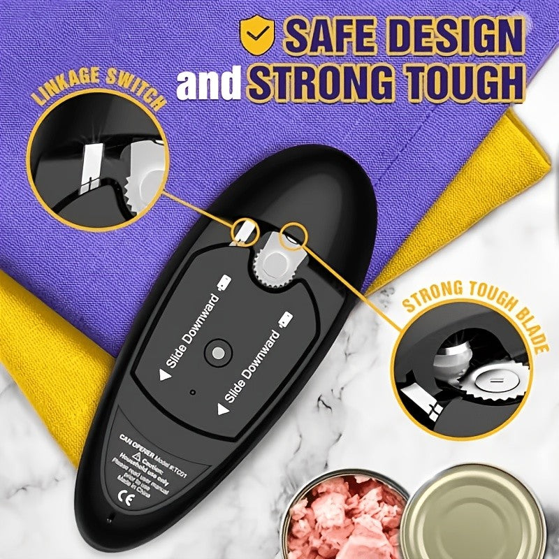 One-Touch Automatic Electric Can Opener – Smooth Edge Safety Can Opener for Arthritis & Elderly, Hands-Free Effortless Operation, Compact Design, No Sharp Edges, Black or Red