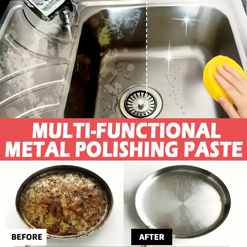 Metal Polish & Gloss Restoration Paste 30g with Sponge – Long-Lasting Shine & Protection for Kitchen Pots, Bathroom Fixtures & Car Surfaces, Easy-Apply Cream Renovation Paste