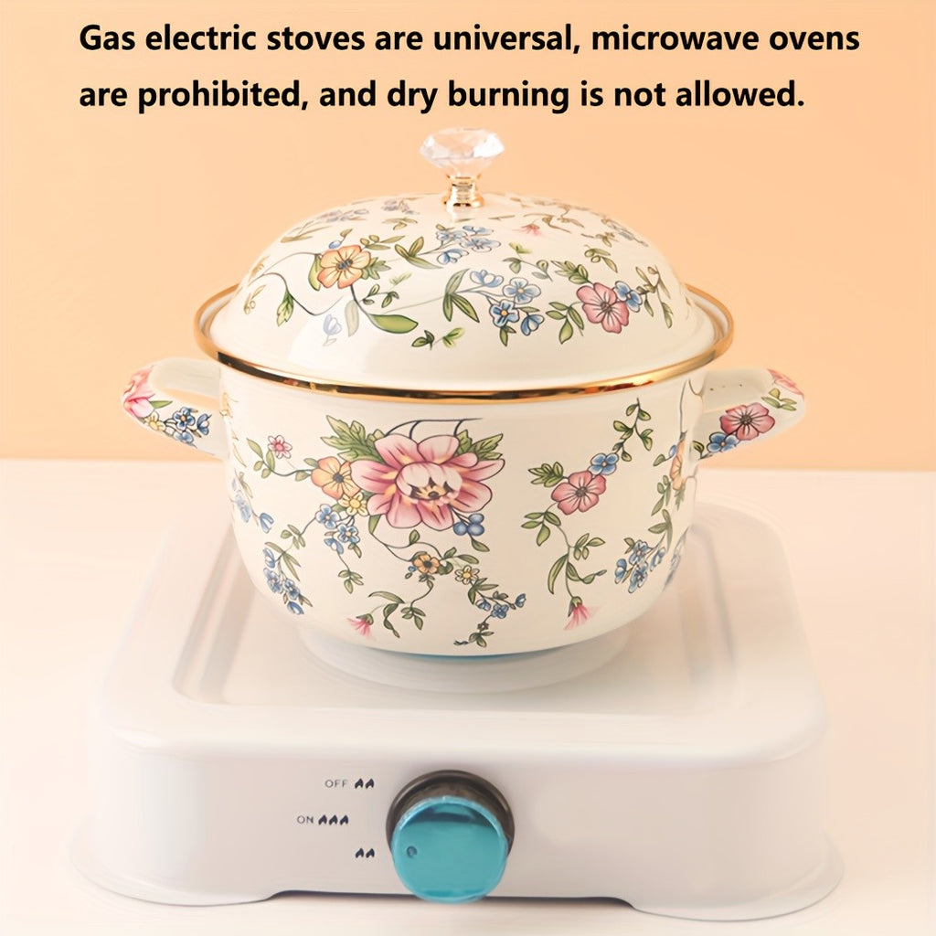 Enamel Diamond Soup Pot – Thick-Walled Double Handle Stew Pot, High-Temp Resistant, 2 Designs & 2 Sizes, Electric Stove Gas Flame Compatible