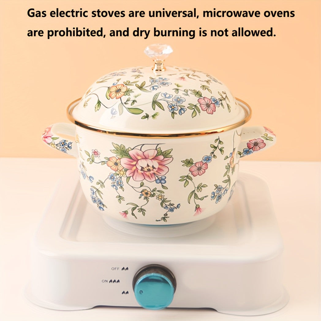 Enamel Diamond Soup Pot – Thick-Walled Double Handle Stew Pot, High-Temp Resistant, 2 Designs & 2 Sizes, Electric Stove Gas Flame Compatible