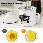 Stainless Steel Grease Container with Strainer and Spoon 15oz Cooking Oil Storage Jar Kitchen Essential Christmas Gift