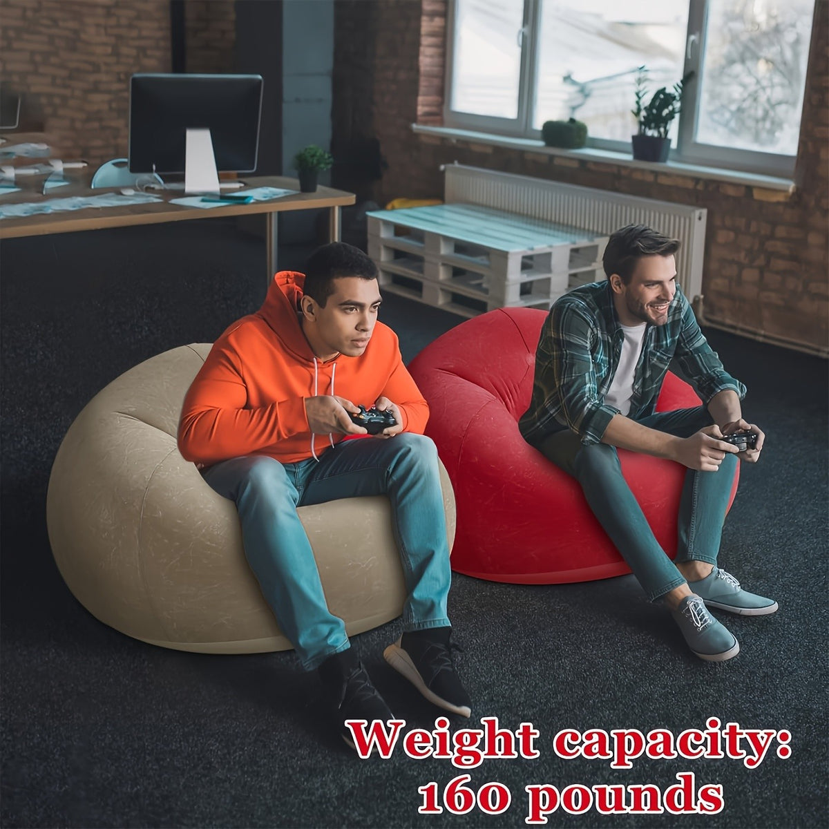 Large Bean Bag Chair Inflatable Lounge Sofa – Soft Comfortable Lazy Seat Tatami Floor Chair for Living Room Office Outdoor Camping, Multiple Colors