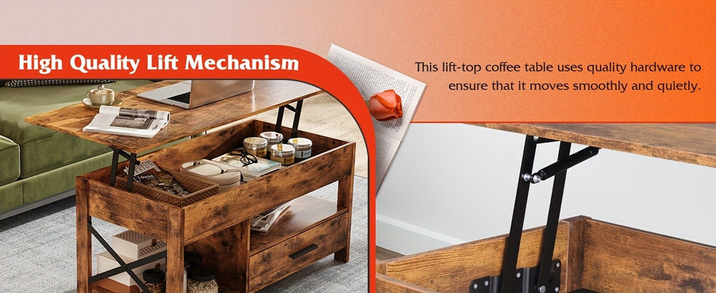 Lift Top Coffee Table with Storage Drawers & Hidden Compartment – Modern Wood Living Room Center Table, Space-Saving Multifunctional Design, 5 Colors