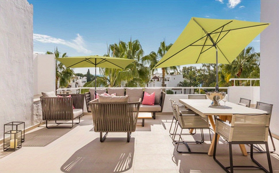 6.5 x 10ft Rectangular Patio Umbrella with Aluminum Pole Crank 6 Steel Ribs Polyester Canopy Outdoor Market Table Umbrella UV Protection