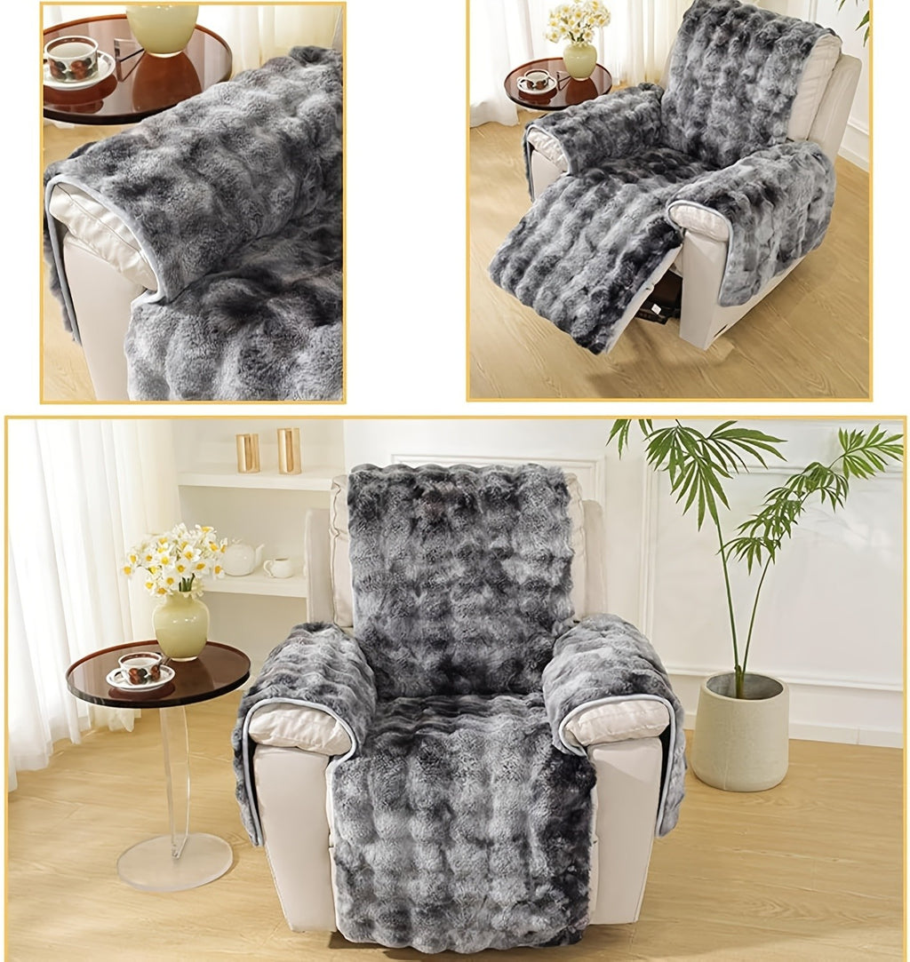 Plush Faux Rabbit Sofa Cover Set 4 Piece Thick Warm Non-Slip Machine Washable – Modern Pet-Friendly Couch Protector for Autumn & Winter – Gradient Colors
