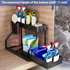 Under Sink Organizer 2-Tier Sliding Cabinet Basket with Hooks – Bathroom Kitchen Under Sink Storage Shelf Rack Organizer