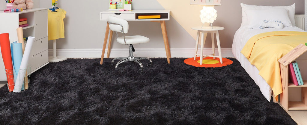Black Ultra-Soft Fluffy Area Rug – High-Pile Non-Slip Velvet Carpet for Living Room, Bedroom & Playroom | 3x5 to 8x10 Ft