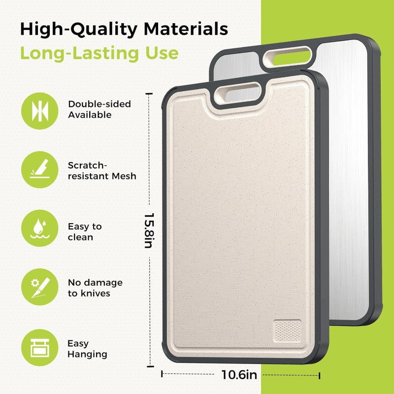 Titanium Cutting Board Double-Sided Food-Grade 17x11.5 Inch - Pure Titanium & Wheat Straw PP Large Kitchen Chopping Board, Easy to Clean, Durable & Eco-Friendly