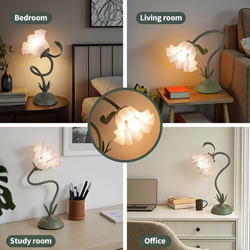 Tulip Flower Shape Table Lamp – Aesthetic Vintage Floral Bedside & Desk Lamp for Bedroom, Dresser & Living Room Home Decor (Bulb Not Included)
