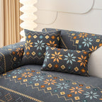 Embroidered Chenille Sofa Slipcover Bohemian Geometric Floral Pattern | Non-Slip Machine Washable Couch Cover for 1-2-3-4 Seater with Armrest & Pillow Cover Options, 6 Colors