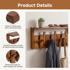 Wall Mounted Coat Rack Foldable Hooks Solid Rubberwood 6 or 8 Hooks 22 lbs Capacity Floating Shelf Dual Installation Drilling or Adhesive for Entryway Bedroom Bathroom Living Room