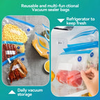 Portable USB Rechargeable Vacuum Sealer Kit with 9 Reusable Bags | Mini Electric Vacuum Pump for Food Storage, Meal Prep & Sous Vide | 3 Bag Sizes Included