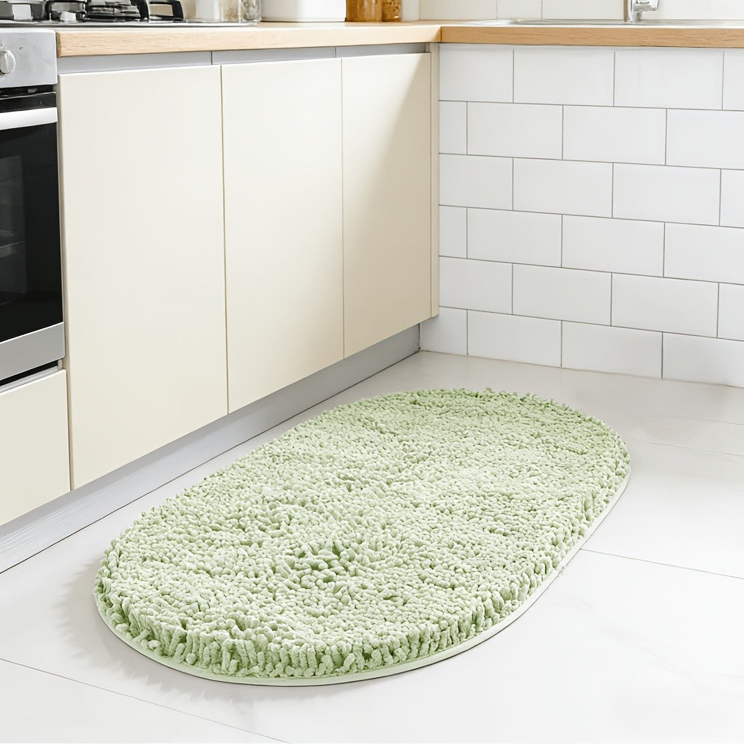 Chenille Oval Non-Slip Bathroom Mat Super Absorbent Soft Plush Floor Mat – Machine Washable, Anti-Slip Backing, 5 Colors 6 Sizes for Bathroom Kitchen Pet Use