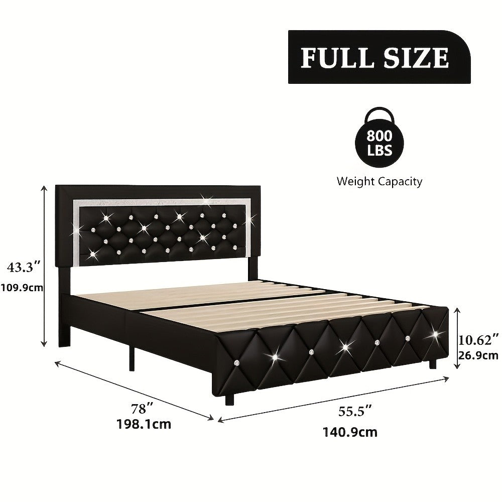 Upholstered Bed Frame with Diamond Tufted Headboard & Footboard – Faux Leather, Wooden Slats, No Box Spring Needed | Twin Full Queen King
