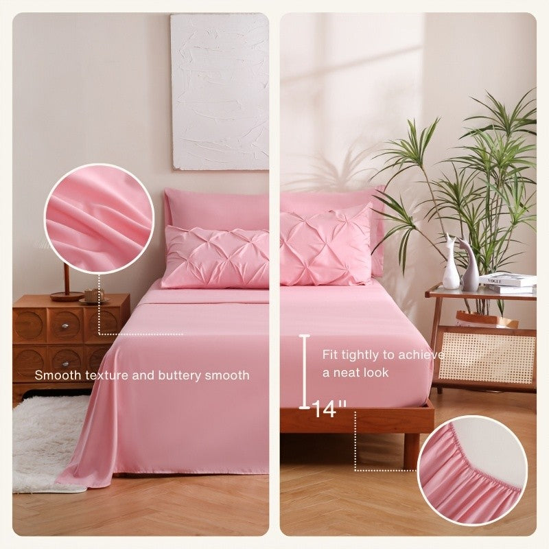 5/7pcs Pintuck Bed In A Bag Comforter Sets, Pinch Pleat Complete Bedding Sets with Comforter, Sheets & Pillowcases, Queen/King Size, All Season