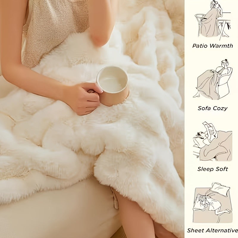 Luxury Faux Rabbit Fur Throw Blanket – Super Soft Plush Warm Blanket for Couch Bed Office Travel, 4 Colors, Throw Twin Queen King, All-Season Gift