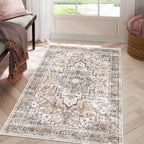 Bohemian Area Rug Washable Ultra-Soft Non-Slip Retro Foldable Living Room Bedroom Rug Beige Grey 4x6 5x7 6x9 8x10 9x12