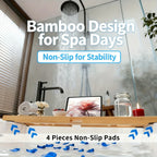 Bamboo Bathtub Caddy Tray Adjustable 27.6–35.4 Inch with Multi-Slot Organizer & Device Holder, Retractable Bath Shelf for Phone, Tablet, Book, Wine & Toiletries — Spa Bath Accessory, Wood Color