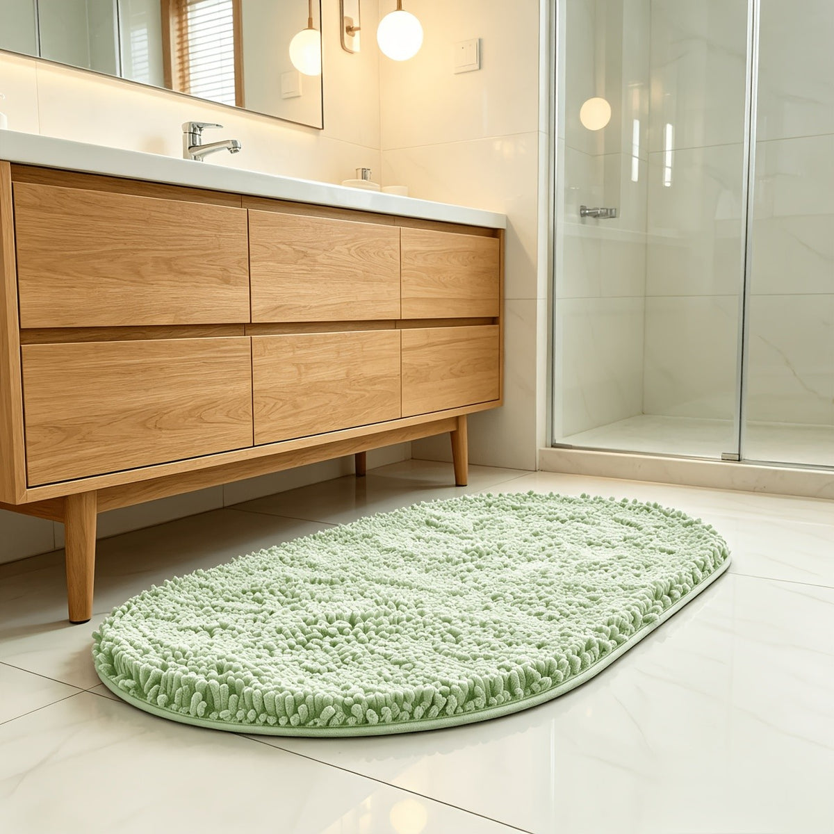 Chenille Oval Non-Slip Bathroom Mat Super Absorbent Soft Plush Floor Mat – Machine Washable, Anti-Slip Backing, 5 Colors 6 Sizes for Bathroom Kitchen Pet Use
