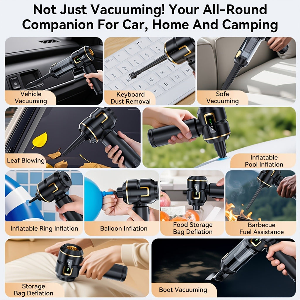 Handheld Vacuum Cleaner 25000PA – 9-in-1 Cordless Car Vacuum, Rechargeable Brushless Motor, Washable Filter, Low Noise for Car, Home, Pet & Office