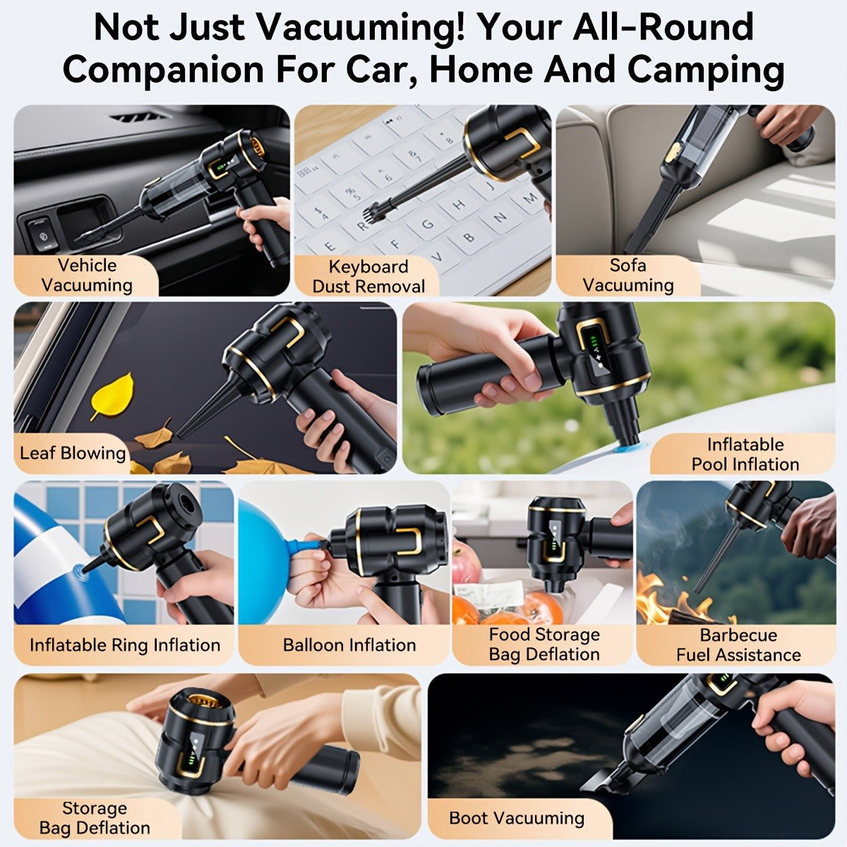 Handheld Vacuum Cleaner 25000PA – 9-in-1 Cordless Car Vacuum, Rechargeable Brushless Motor, Washable Filter, Low Noise for Car, Home, Pet & Office